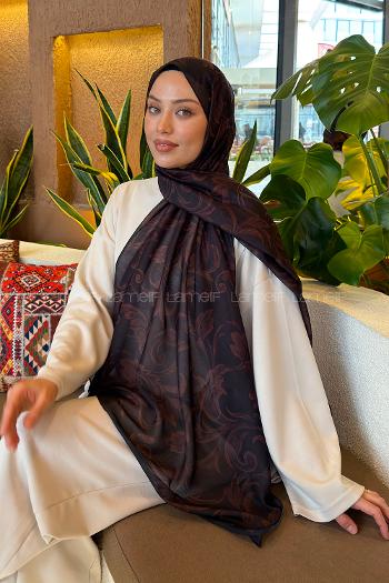 Lamelif Etnik Desen Ferah Şal Siyah Kahverengi