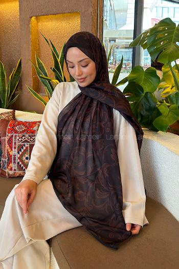 Lamelif Etnik Desen Ferah Şal Siyah Kahverengi