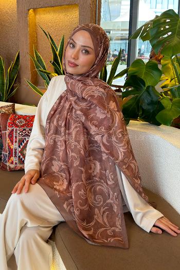 Lamelif Etnik Desen Ferah Şal Sütlü Kahve