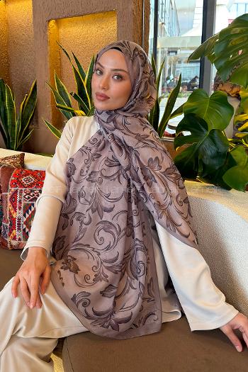 Lamelif Etnik Desen Ferah Şal Vizon