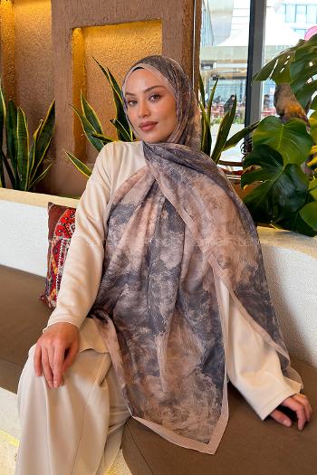 Lamelif Gül Çiçek Desen Ferah Şal Füme