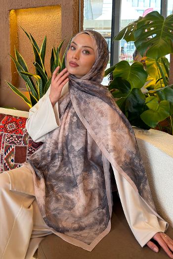 Lamelif Gül Çiçek Desen Ferah Şal Füme