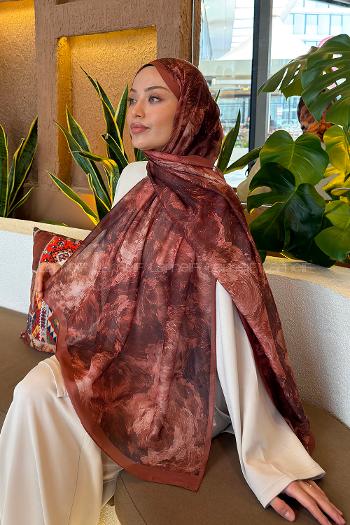 Lamelif Gül Çiçek Desen Ferah Şal Tarçın