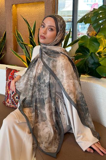 Lamelif Gül Çiçek Desen Ferah Şal Yaprak Yeşili