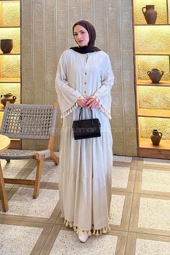 Stone Mandarin Collar Linen Unprinted Dresess