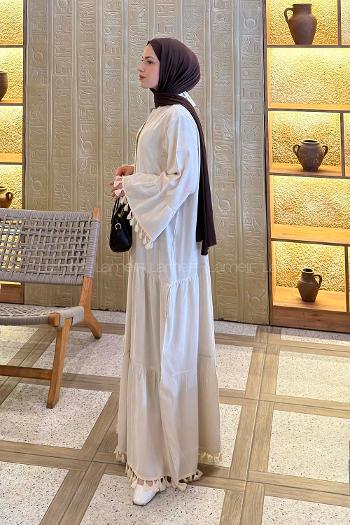 Stone Mandarin Collar Linen Unprinted Dresess