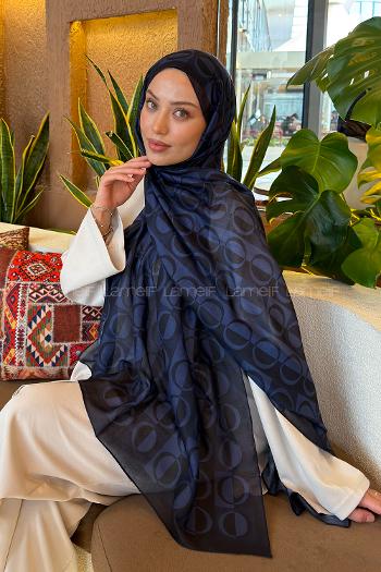 Lamelif Halka Desen Ferah Şal Lacivert