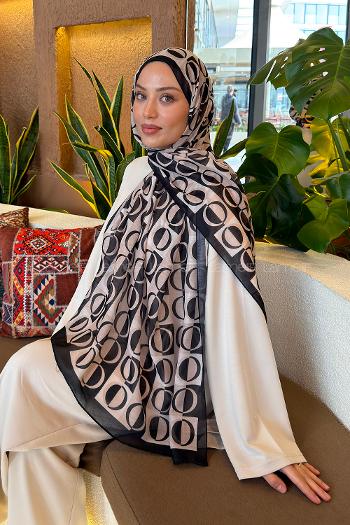 Lamelif Halka Desen Ferah Şal Siyah Bej
