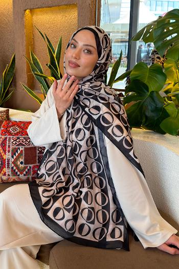 Lamelif Halka Desen Ferah Şal Siyah Bej