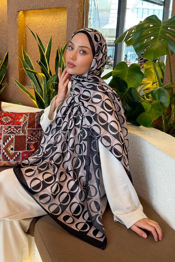 Lamelif Halka Desen Ferah Şal Siyah Taş