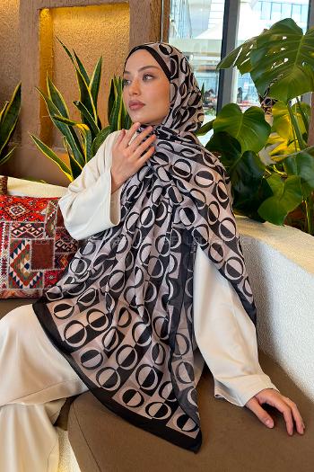 Lamelif Halka Desen Ferah Şal Siyah Taş