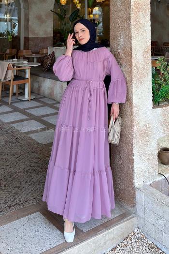 Lilac Crew Neck Cotton Unprinted Dresess