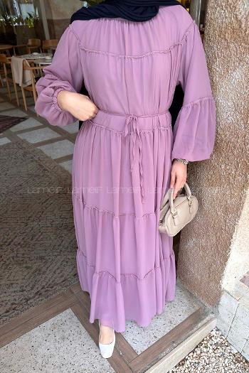 Lilac Crew Neck Cotton Unprinted Dresess