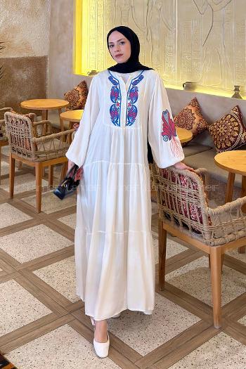 White Mandarin Collar Viscose Fabric Dresess