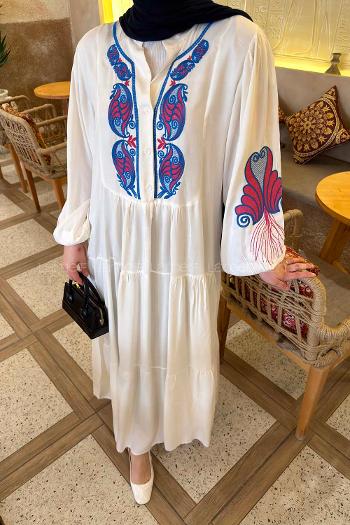 White Mandarin Collar Viscose Fabric Dresess