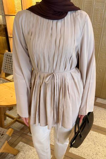 Lamelif Önü Pileli Tunik Taş Rengi