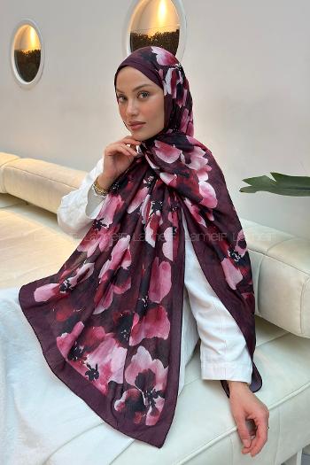 Lamelif Batik Çiçek Desen Bambu Şal Bordo