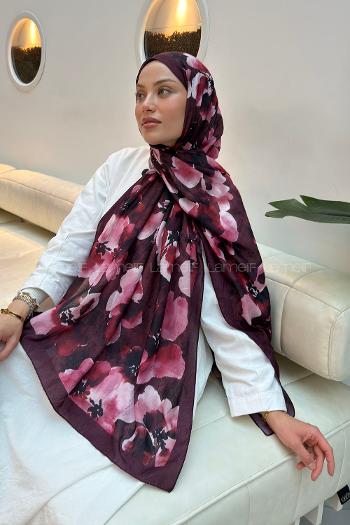 Lamelif Batik Çiçek Desen Bambu Şal Bordo