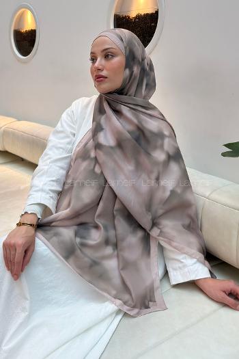 Lamelif Batik Desen Soft Şal Koyu Vizon