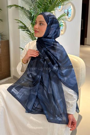 Lamelif Brush Desen Soft Şal Lacivert