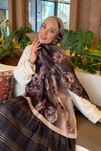 Lamelif Çiçek Desen Bambu Şal Bej