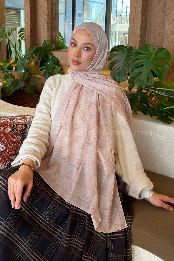 Lamelif Geometrik Desen Bambu Şal Bej