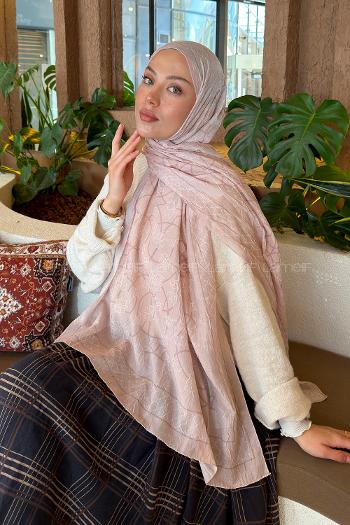 Lamelif Geometrik Desen Bambu Şal Bej