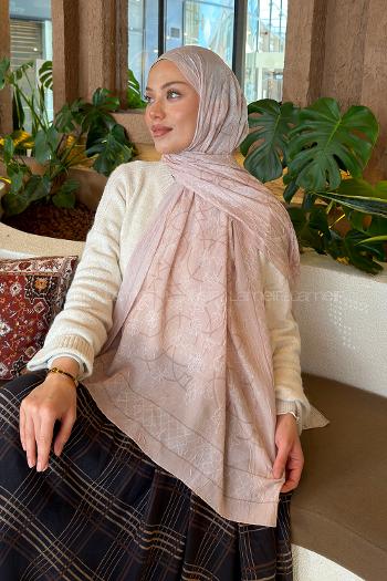 Lamelif Geometrik Desen Bambu Şal Bej