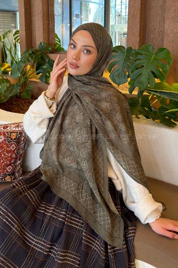 Lamelif Geometrik Desen Bambu Şal Haki