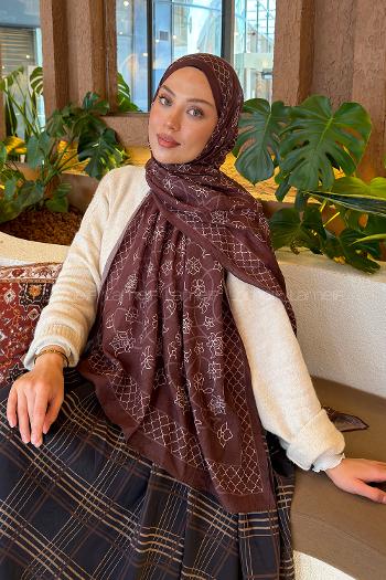 Lamelif Geometrik Desen Bambu Şal Kahverengi