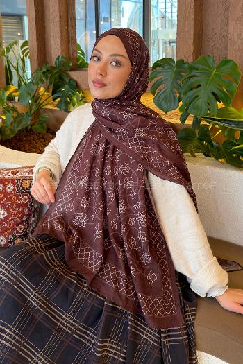 Lamelif Geometrik Desen Bambu Şal Kahverengi