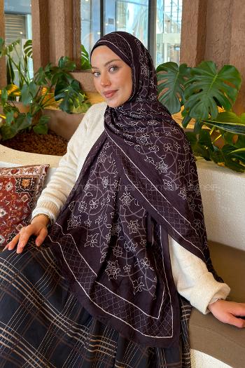 Lamelif Geometrik Desen Bambu Şal Koyu Kahve