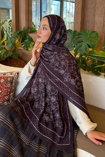 Lamelif Geometrik Desen Bambu Şal Koyu Kahve