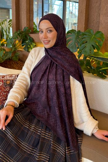 Lamelif Geometrik Desen Bambu Şal Mor