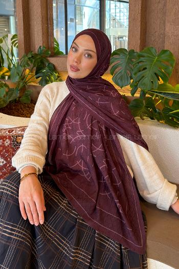 Lamelif Geometrik Desen Bambu Şal Mürdüm