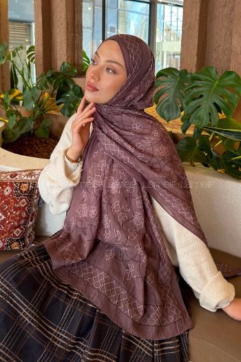 Lamelif Geometrik Desen Bambu Şal Soft Kahve