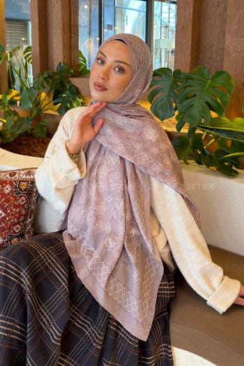 Lamelif Geometrik Desen Bambu Şal Vizon