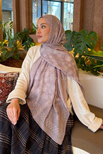 Lamelif Geometrik Desen Bambu Şal Vizon