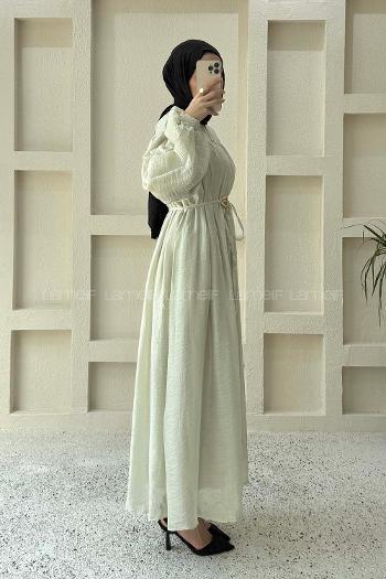 Lamelif Kemer Detaylı Tesettür Elbise Küf Yeşili