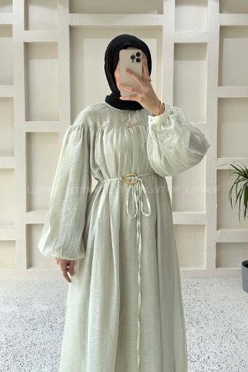Lamelif Kemer Detaylı Tesettür Elbise Küf Yeşili