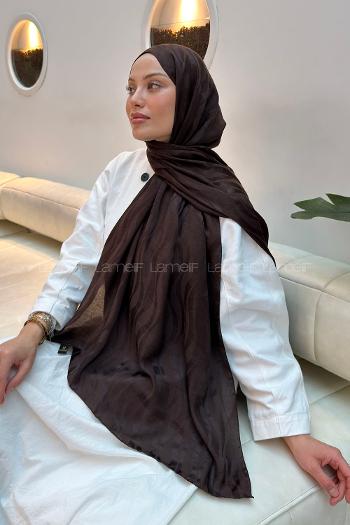 Lamelif  Shine Desen Ayrobin Floş Jakar  Şal Acı Kahve