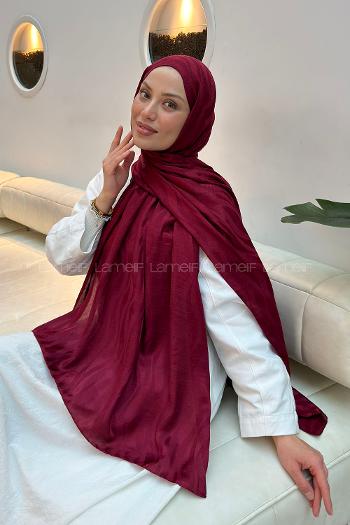 Lamelif  Shine Desen Ayrobin Floş Jakar  Şal Bordo