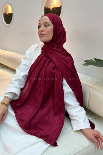 Lamelif  Shine Desen Ayrobin Floş Jakar  Şal Bordo