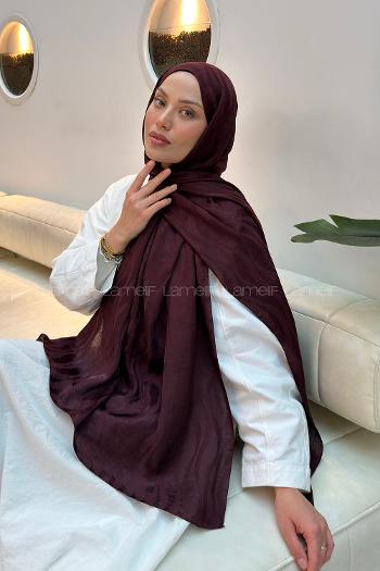 Lamelif  Shine Desen Ayrobin Floş Jakar  Şal Koyu Bordo