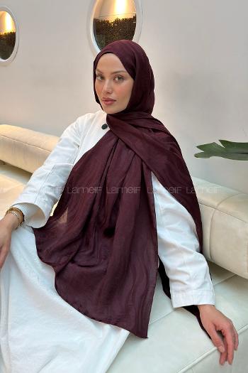 Lamelif  Shine Desen Ayrobin Floş Jakar  Şal Koyu Bordo