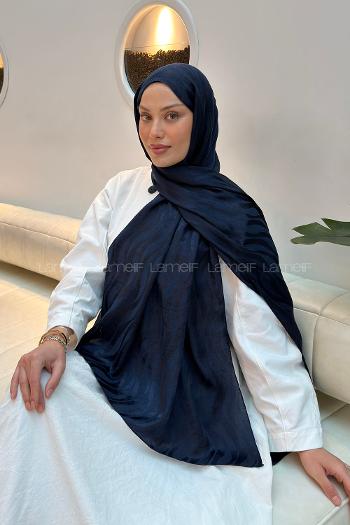 Lamelif  Shine Desen Ayrobin Floş Jakar  Şal Lacivert