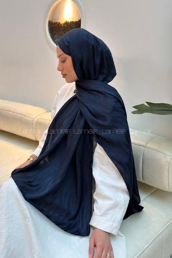 Lamelif  Shine Desen Ayrobin Floş Jakar  Şal Lacivert