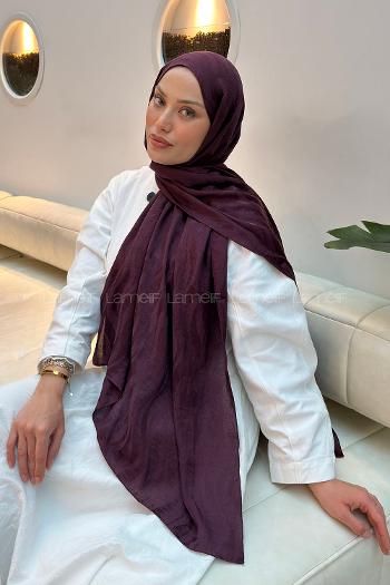 Lamelif  Shine Desen Ayrobin Floş Jakar  Şal Mürdüm