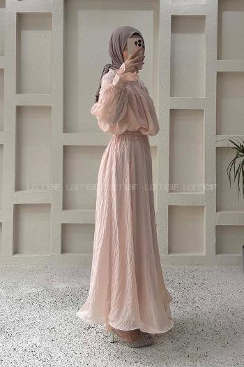 Lamelif Tesettür Şifon Takım Pudra Pembe