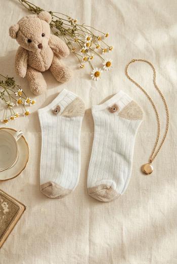 Lamelif Yıkamalı Penye Ayı Desenli Çorap